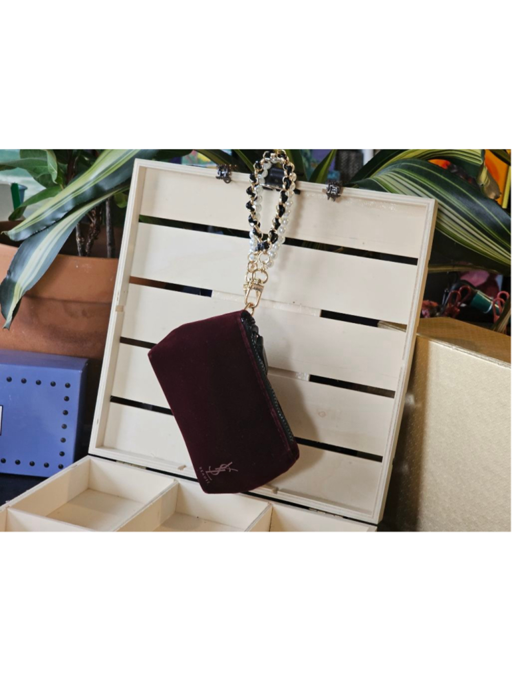 YSL Yves Saint Laurent Maroon Velvet Mini Clutch w/Wristlet Added - Picture 6 of 13